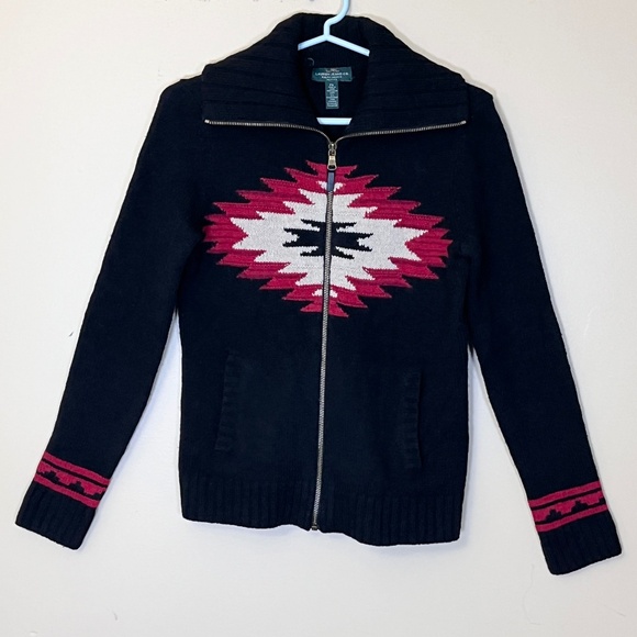 Polo Ralph Lauren Aztec Lambswool Blend Zip Sweater - Women's Size Petite Small - Picture 1 of 9